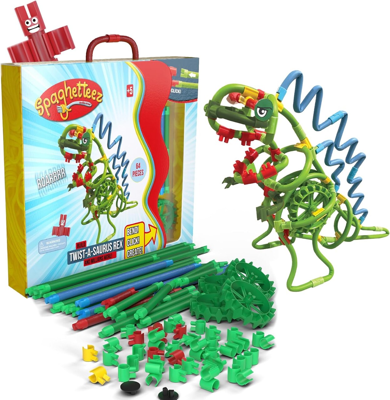 Spaghetteez Twist-A-Saurus Rex – Flexible and Connectable Dinosaur Building Kit for Kids – Fun and Educational Toy – Develops Creativity, STEM Skills, and Fine Motor Abilities- Ideal for Age 4+